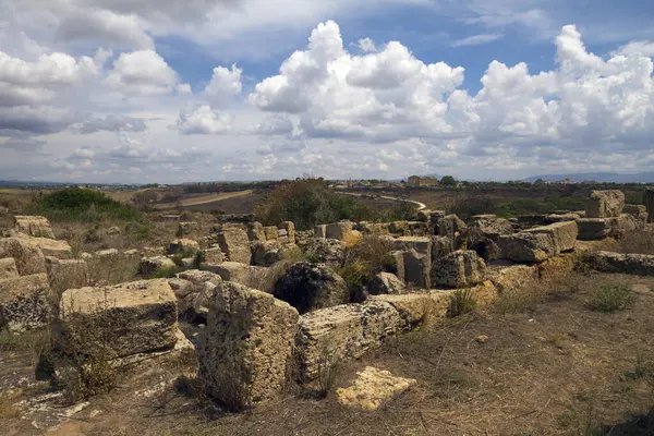 Antiguas Ruinas Del Templo Piedra Naturaleza Vista Desde Ciudad Segesta — Foto de Stock