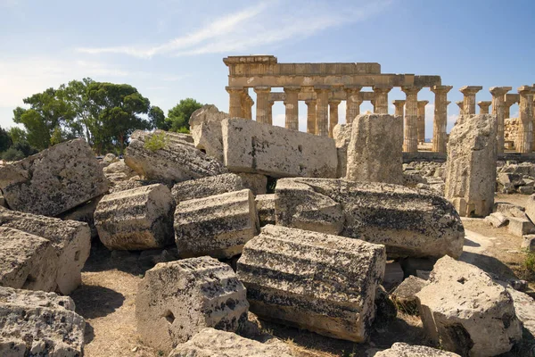 Antiguas Ruinas Del Templo Piedra Naturaleza Vista Desde Ciudad Segesta — Foto de Stock