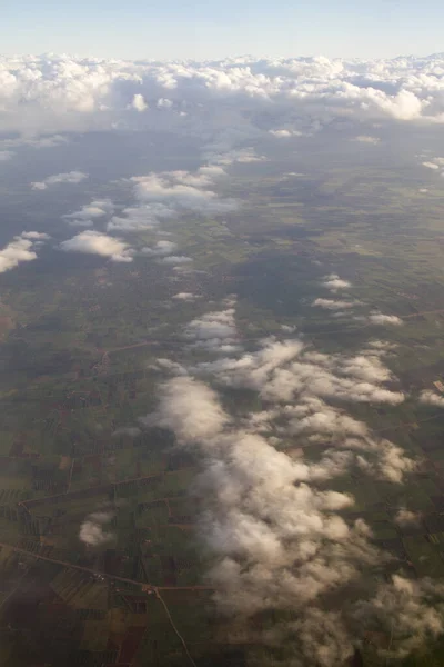 Bird Eye View City Houses Fields Patches Clouds Background — Stock Photo, Image