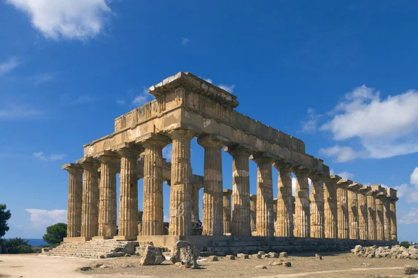Ruínas Antigas Templo Pedra Natureza Vista Cidade Segesta Sicília Itália — Fotografia de Stock