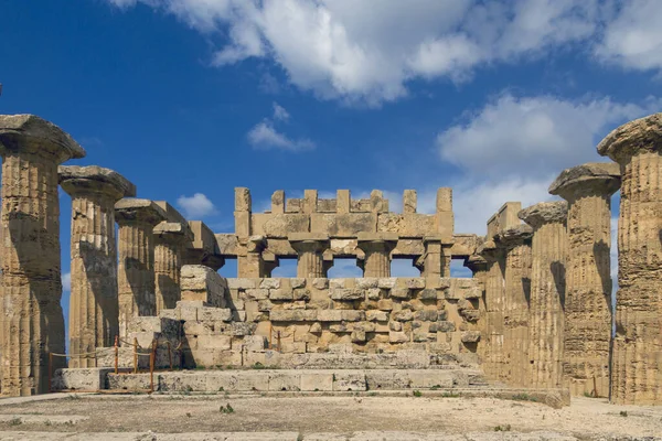 Ruínas Antigas Templo Pedra Natureza Vista Cidade Segesta Sicília Itália — Fotografia de Stock