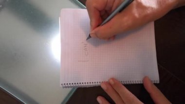 Kişisel motivasyon, kişisel gelişim konsepti. El bunu yapamam diyor ve mektubu siliyor. Bu yüzden yeni etiket 