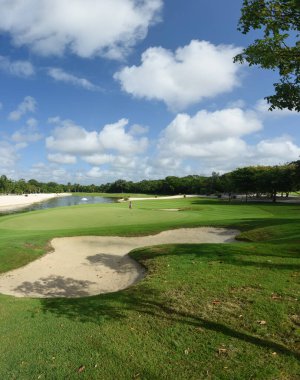 Playa del Carmen, Meksika 'da süper panoramik fotoğraf golf sahası - çeşitli kullanım arka planı için ideal görüntü, dikey ekran yönelimi