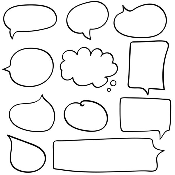 Dialog box icon, chat cartoon bubbles. Hand drawn set.