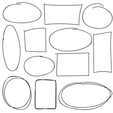 Kara kalem çizim nesneleri. El çizimi soyut illüstrasyon grunge elementleri. Tasarım kullanımı için soyut elipsler.