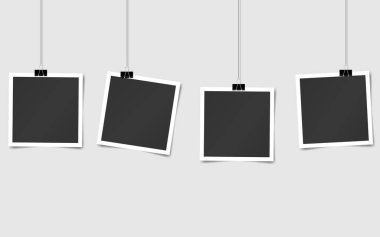 Pin üzerinde kare vektör fotoğraf çerçeveleri kümesi. Dikey ve yatay şablon fotoğraf tasarımı