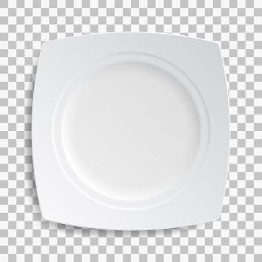 Şeffaf arkaplanda beyaz tabak izole edilmiş. Mutfak yemekleri, mutfak, porselen bulaşık takımı. Ürününüz için vektör illüstrasyonuName.