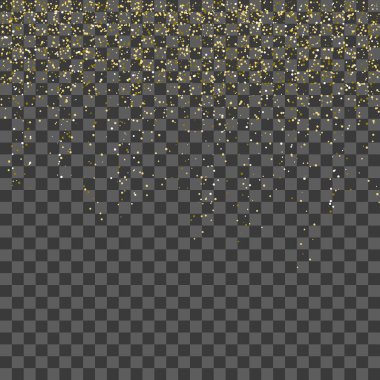 Altın parıltılı konfeti. Parlak parçacıkların yansıması. Dekoratif unsur. Tasarımınız, kartlarınız, davetiyeleriniz, hediyeleriniz için lüks bir arkaplan