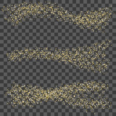 Şeffaf arka planda küçük altın konfeti. Lüks şenlikli yeni yıl arkaplan unsurları ayarlandı. Altın sarısı, soyut doku. Tasarım elementi.