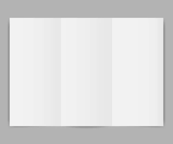 灰色の背景に隔離された空白の白い三つ折りの小冊子 デザイン実証のためのペーパープロスペクト Mockup — ストックベクタ