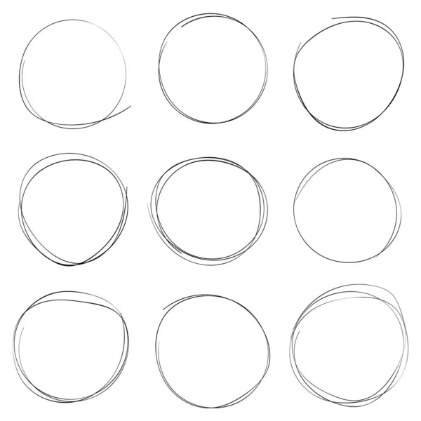 Conjunto Esboço Linha Circular Desenhado Mão Círculos Redondos Rabiscos Circulares —  Vetores de Stock