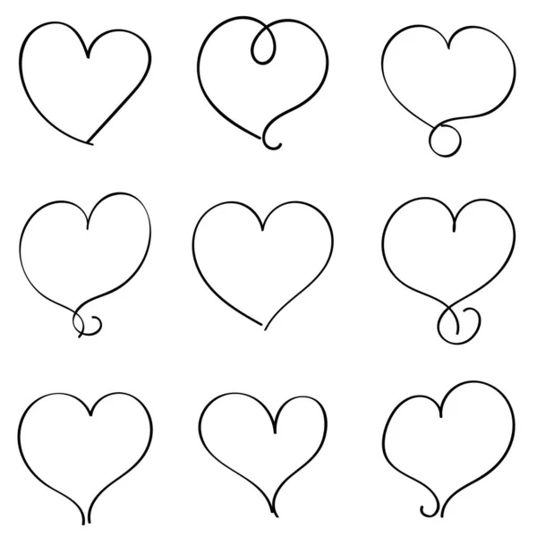 Изолированный Набор Детских Рисунков Сердца Символы Линии Искусства Векторный Дизайн — стоковый вектор