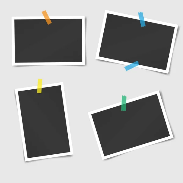 粘贴带和针脚上的一组正方形矢量相框 垂直和水平模板照片设计 — 图库矢量图片