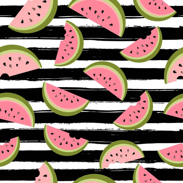 Water Melon Seamless Pattern Striped Vector Illustration — Stock Vector