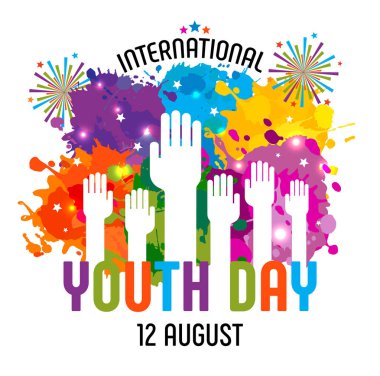 Uluslararası Gençlik günü, 12 Ağustos, el çizilmiş kroki renkler lekesi. Vektör çizim.