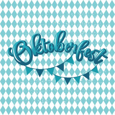 Mavi ve beyaz üstbilgi karalama desen ve metin Oktoberfest. Vektör çizim.