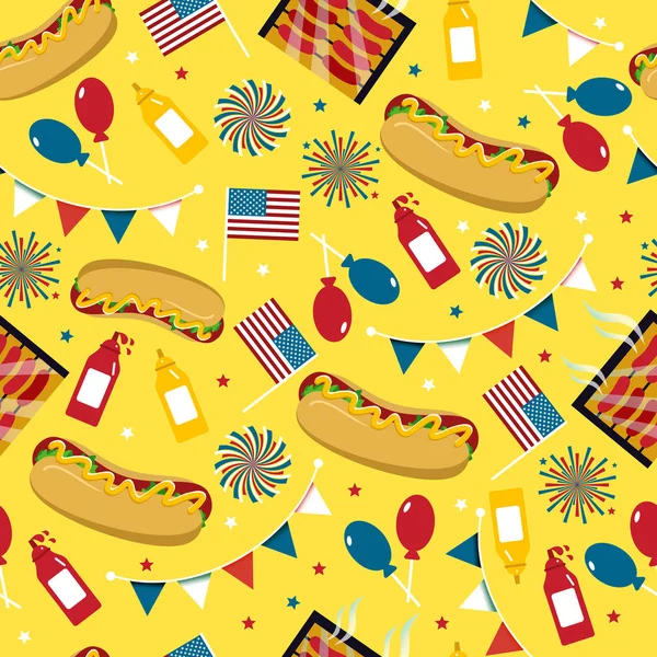 Nationale hotdog dag. Hot dog vector. Naadloze patroon. — Stockvector