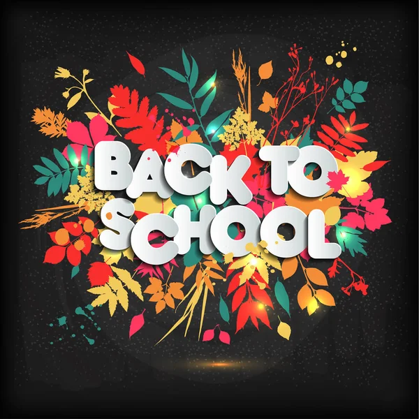 3D Realistic Back to School Título Cartaz Design em um quadro negro com folhas de outono. Ilustração vetorial . — Vetor de Stock