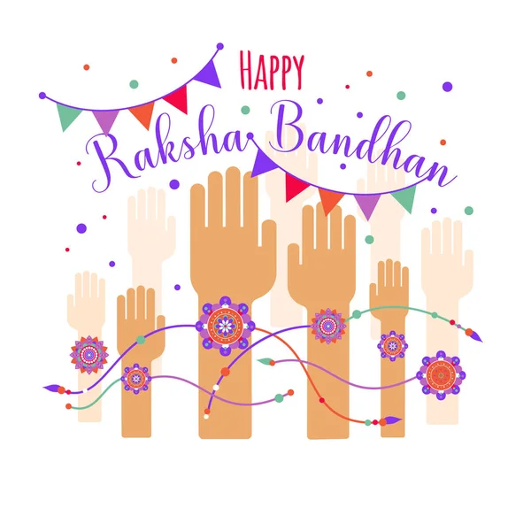 Illustrazione di rakhi colorato legato a portata di mano in Raksha Bandhan — Vettoriale Stock