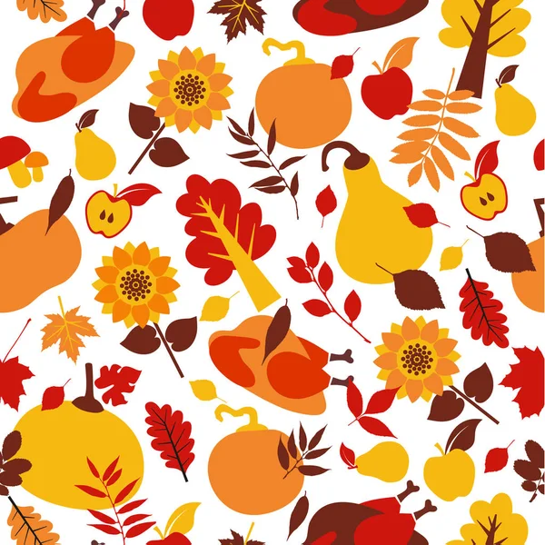 Happy Thanksgiving Day seamless pattern with Holiday objects. — Stock Vector