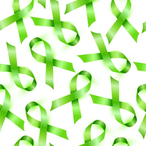 Lymphoma cancer green ribbon isolated on white background. Seamless pattern. — Stock Vector