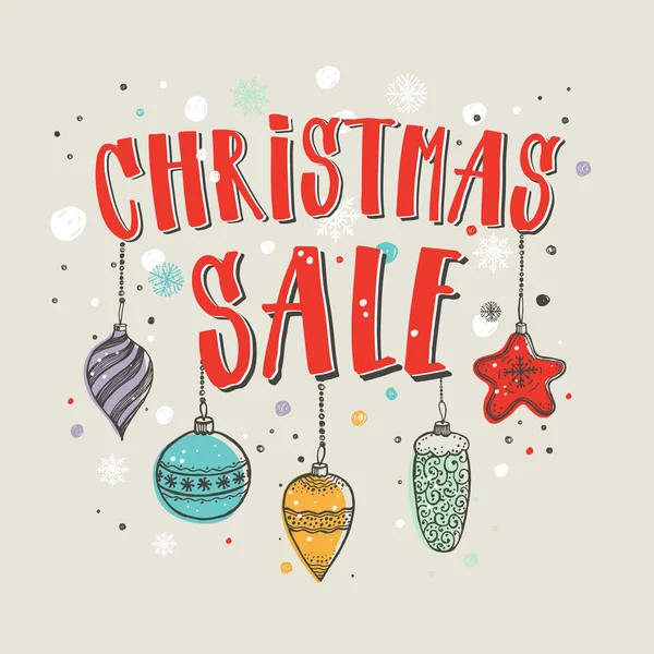 Venta de Navidad. Banner vectorial con texto de letras a mano y elementos decorativos . — Vector de stock