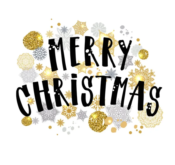 Merry Christmas Goud glinsterende belettering van ontwerp. Vectorillustratie op wit. — Stockvector