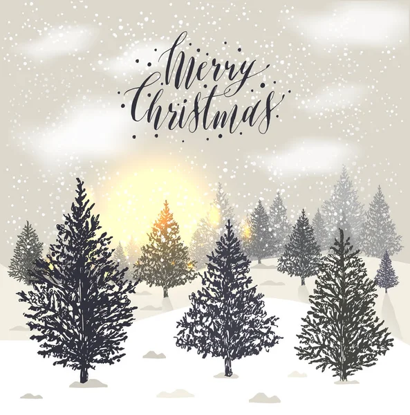 Zimní krajina s vánoční stromky. — Stockový vektor