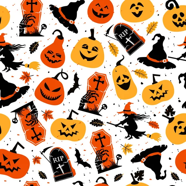 Halloween couleur motif sans couture festif, fond d'Halloween, collection effrayante pour célébrité — Image vectorielle