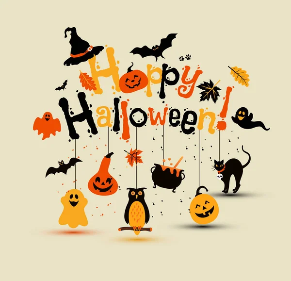 Design de vetor de Halloween com letras Feliz Halloween . — Vetor de Stock