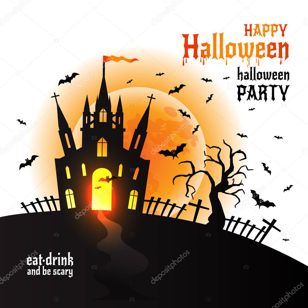 Halloween Dracula s castle. Vector illustration on white.