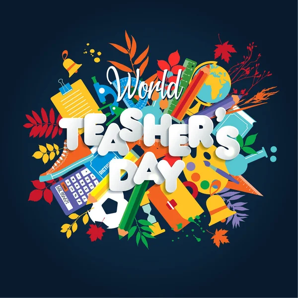 Happy Teacher 's Day poster concept. Всемирный праздник . — стоковый вектор