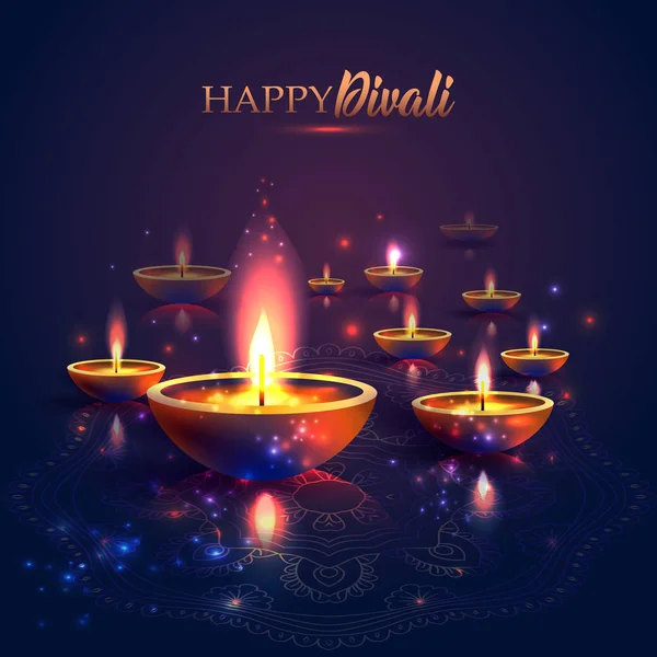 Joyeuse fête des lumières de Diwali. Lampe à huile rétro sur fond ciel nocturne, Illustration en format vectoriel . — Image vectorielle