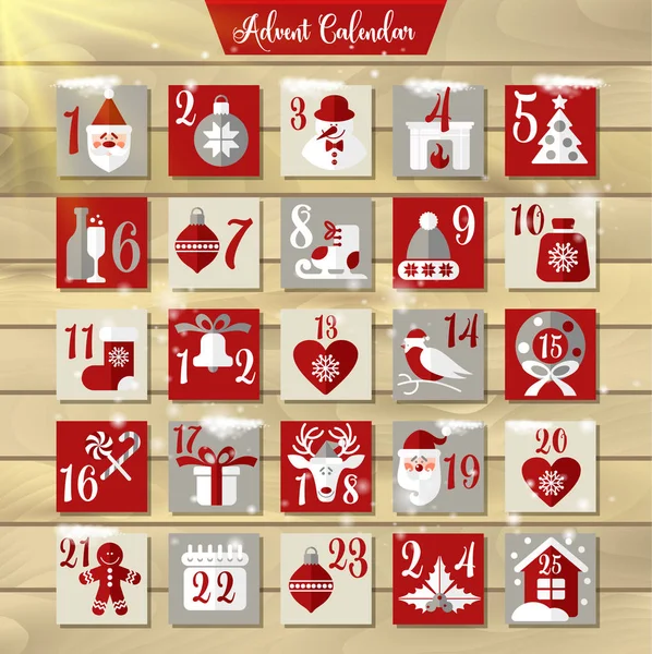 Christmas Advent Calendar or Poster. Winter Holidays Design Elements. Countdown Calendar. — Stock Vector