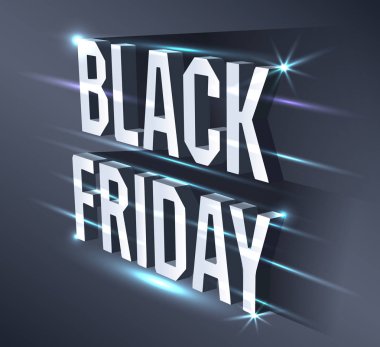 Siyah Cuma satış için karanlık afiş. Metalik izometrik metin neon ışıkları ile siyah arka plan üzerinde parlak billboard. Mevsimlik teklif için reklam kavramı.