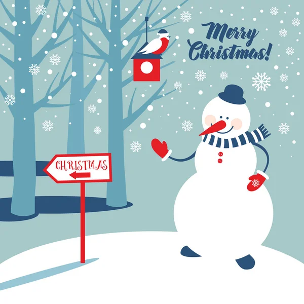 Рождественский фон со снеговиком и снежинками. Новогодняя и рождественская иллюстрация . — стоковый вектор