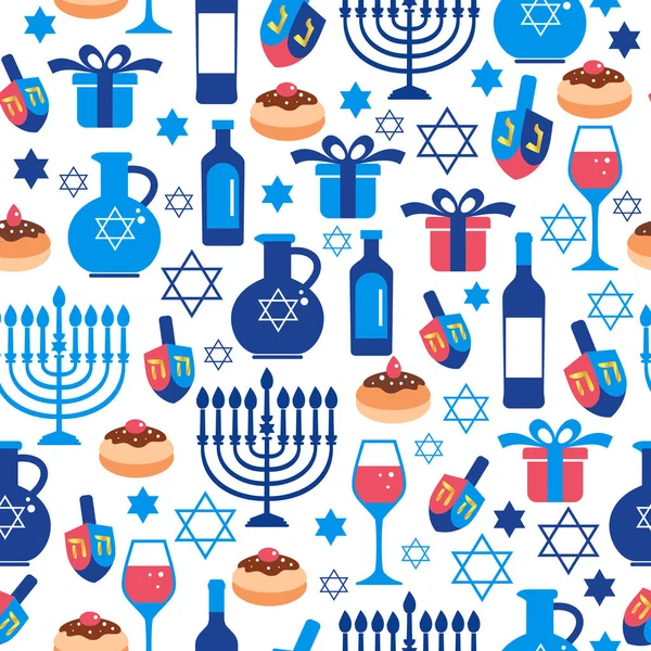 Εβραϊκή διακοπές Hanukkah ευχετήρια κάρτα παραδοσιακά Χανουκά σύμβολα. Χωρίς ραφή πρότυπο. — Διανυσματικό Αρχείο
