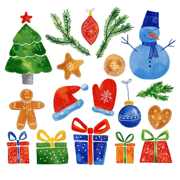 Aquarela Natal imagens conjunto de ilustração desenhada à mão — Fotografia de Stock