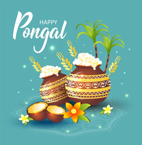 Ilustración Feliz Fiesta Pongal Fiesta Cosecha Tamil Nadu Sur India — Vector de stock