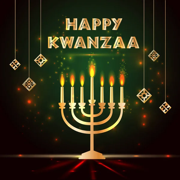 Bandeira para Kwanzaa com cores tradicionais e velas representando os Sete Princípios ou Nguzo Saba . —  Vetores de Stock