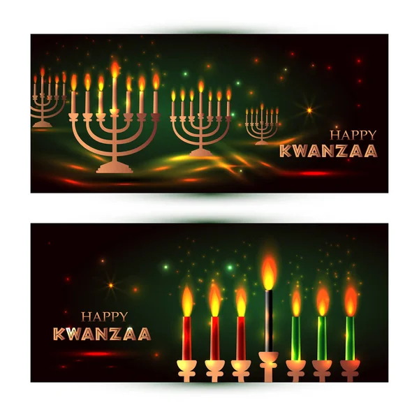 Banners horizontais para Kwanzaa com cores tradicionais e velas representando os Sete Princípios ou Nguzo Saba  . — Vetor de Stock