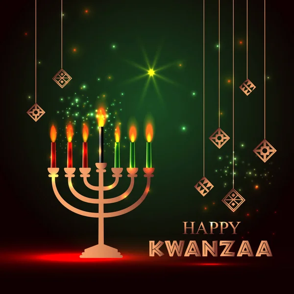 Banner for Kwanzaa with traditional colored and candles representing the Seven Principles or Nguzo Saba . — Stock Vector