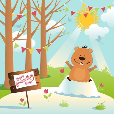 Happy Groundhog Day design with cute and funny groundhog clipart