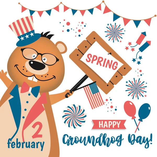 Счастливый День Грундхога в Америке с милым и смешным арахисом — стоковый вектор