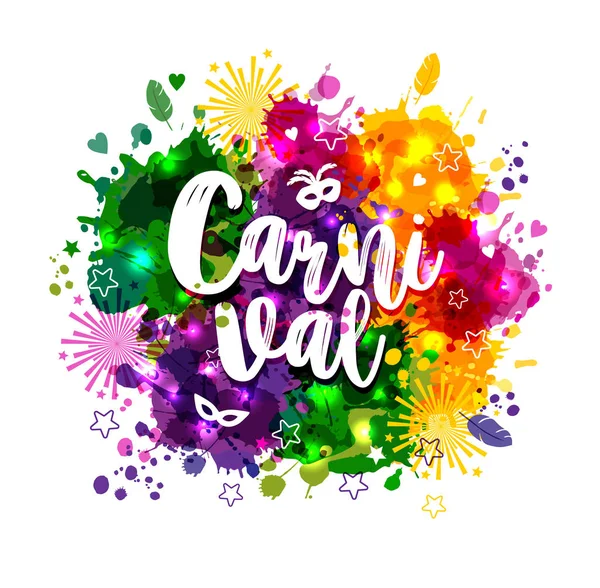 Ilustrace z karneval Masopust na multicolors akvarel skvrny, barvy Mardi Gras. Karneval, akvarel maluje. — Stockový vektor