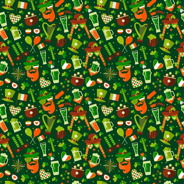 Seamless Pattern Saint Patricks Day Green Background — Stock Vector