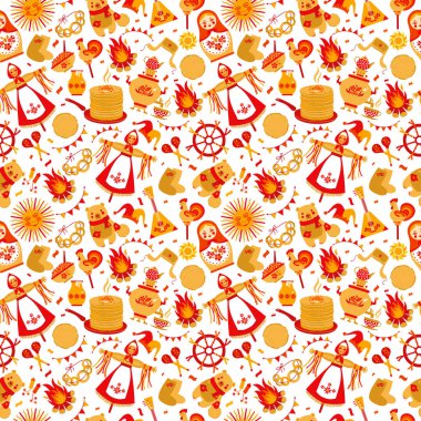 Shrovetide veya Maslenitsa. Rus yazıtları Maslenitsa geniş Geniş Maslenitsa pürüzsüz desen. Büyük Rus bayramı Shrovetide. Vektör illüstrasyonu.