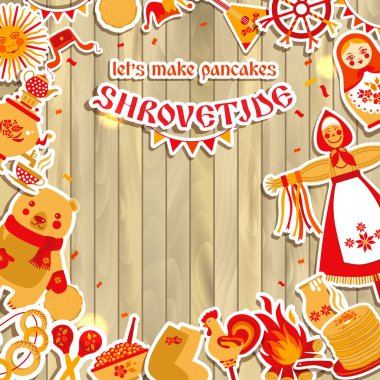 Vektör etiket Rus tatil karnaval konulu ayarla.