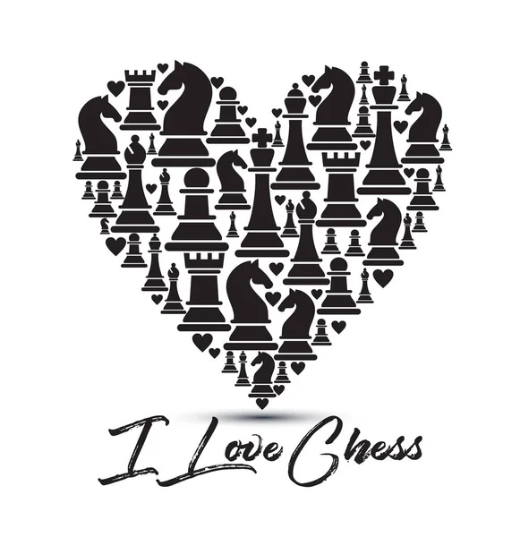 Imprimer avec des morceaux de coeur d'échecs. Design J'adore les échecs . — Image vectorielle