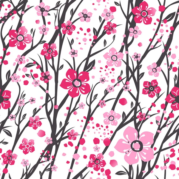 Sakura Japonya kiraz Şubesi çiçeklenme ile vektör çizim çiçek. Seamless modeli. — Stok Vektör